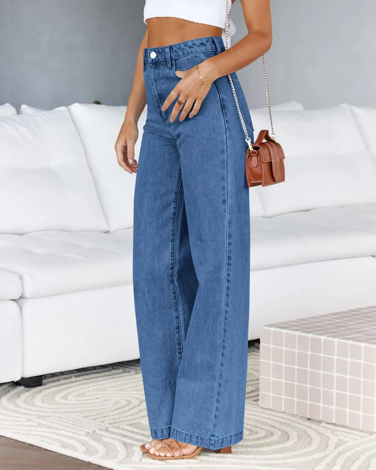 Cicy Bell Women's High Waisted Jeans Boyfriend Baggy Straight Leg Casual Denim Pants with Pockets
