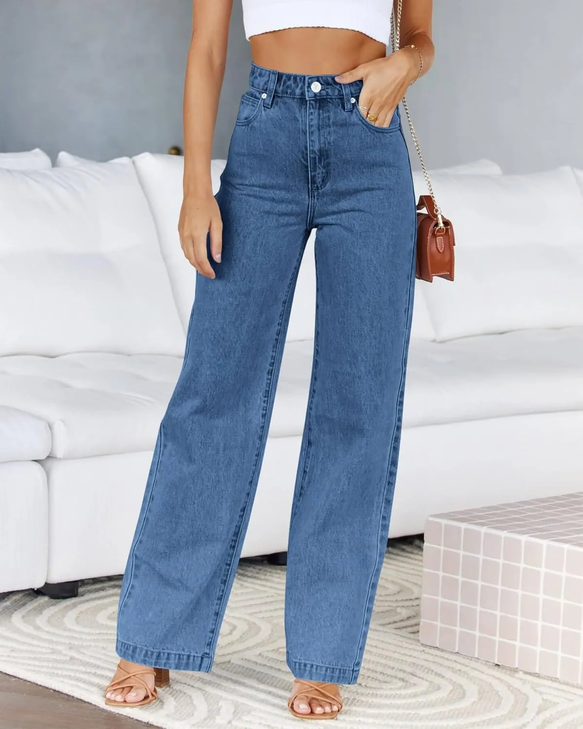 Cicy Bell Women's High Waisted Jeans Boyfriend Baggy Straight Leg Casual Denim Pants with Pockets