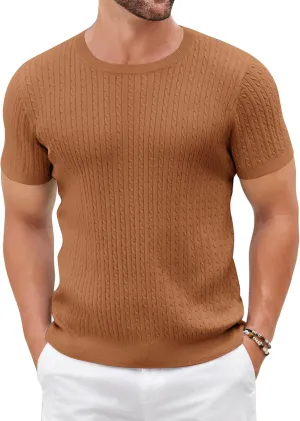 COOFANDY Men's Knit T Shirt Short Sleeve Crewneck Casual Vintage T-Shirts Summer Twist Knitted Pullover Tee