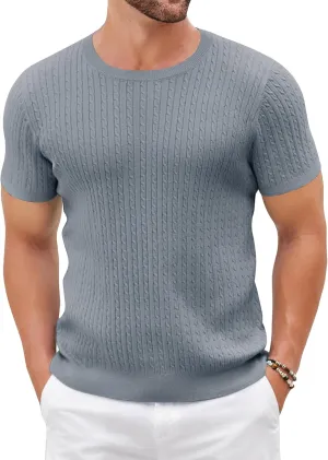 COOFANDY Men's Knit T Shirt Short Sleeve Crewneck Casual Vintage T-Shirts Summer Twist Knitted Pullover Tee