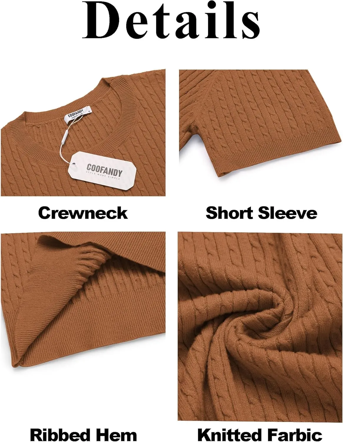COOFANDY Men's Knit T Shirt Short Sleeve Crewneck Casual Vintage T-Shirts Summer Twist Knitted Pullover Tee