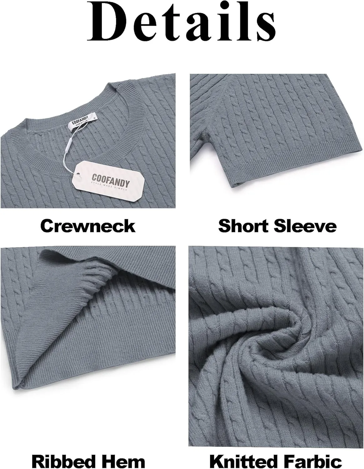COOFANDY Men's Knit T Shirt Short Sleeve Crewneck Casual Vintage T-Shirts Summer Twist Knitted Pullover Tee