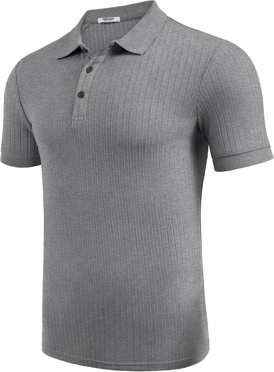 COOFANDY Men's Textured Polo Shirts Short Sleeve Slim Fit Casual Button Polo T-Shirt Summer Collared Golf Shirt
