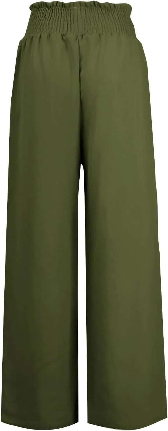cooki Women Cotton Linen Casual Pants Drawstring Elastic High Waist Loose Comfy Straight Leg Pants with Pockets Workout Pants