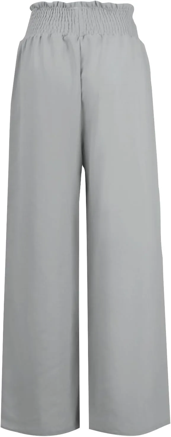 cooki Women Cotton Linen Casual Pants Drawstring Elastic High Waist Loose Comfy Straight Leg Pants with Pockets Workout Pants