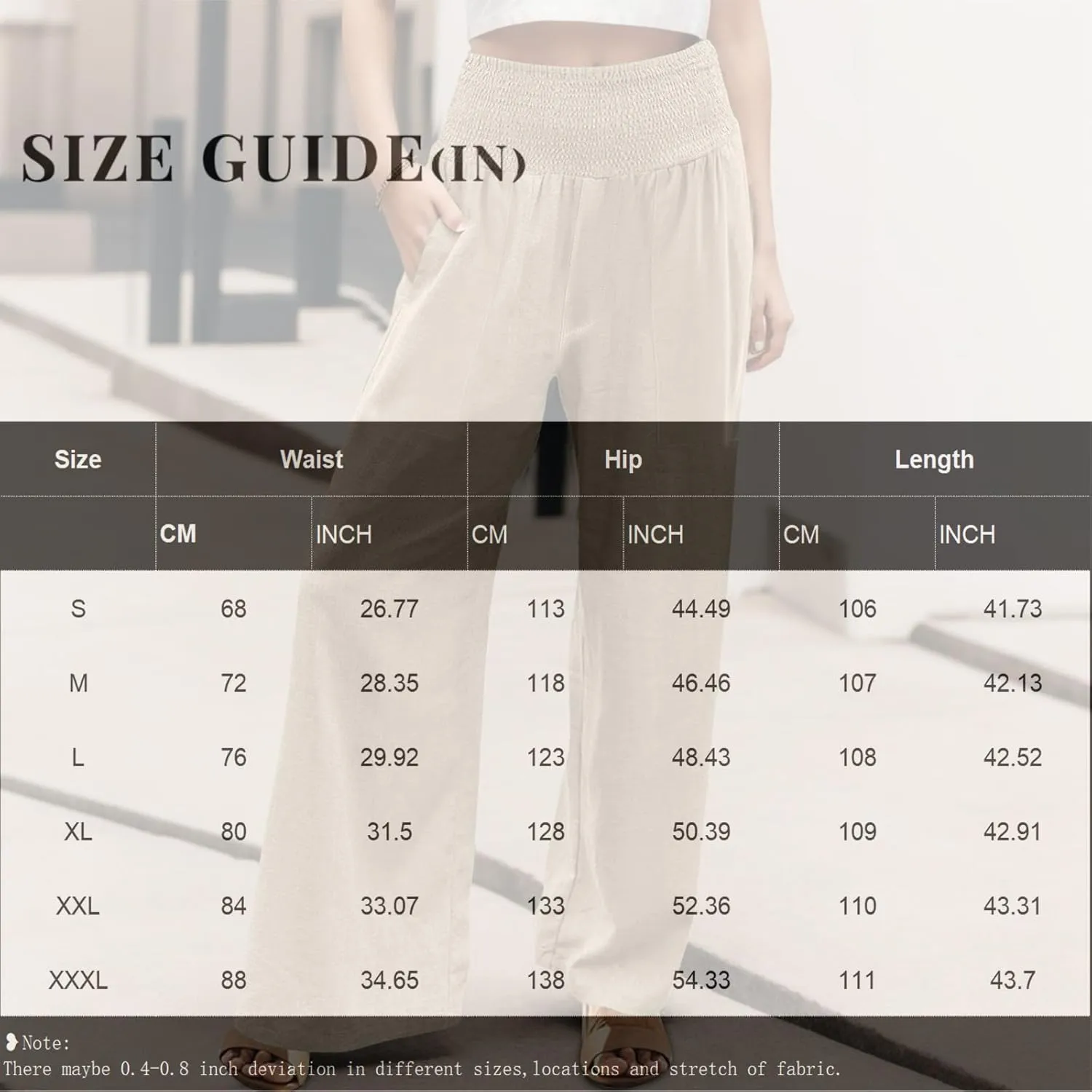 Cotton Linen Lounge Pants Women Boho Wide Leg Elastic Waist Summer Flowy Palazzo Pants Straight Leg Smocked Soft Trouser