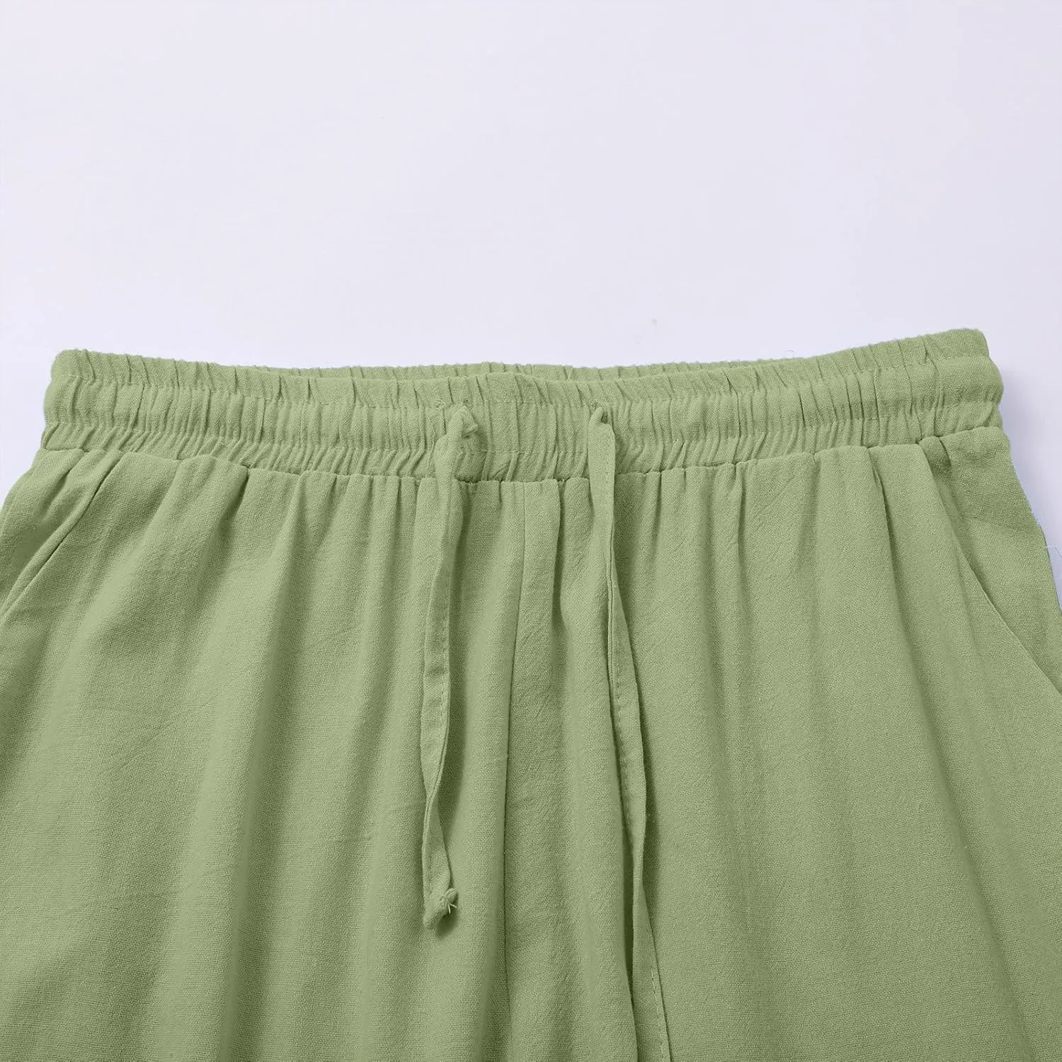 Cotton Linen Pants for Women 2025 Solid Color Button Pants Baggy Elastic Waist Straight Leg Trousers with Pocket