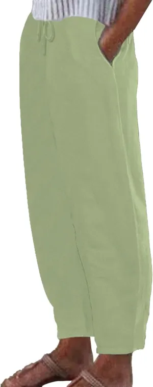 Cotton Linen Pants for Women 2025 Solid Color Button Pants Baggy Elastic Waist Straight Leg Trousers with Pocket