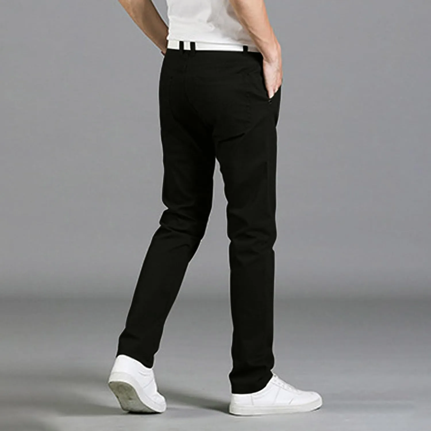 Cotton Men's Slim Fit Chino Pants Stretch Elastic Waist Casual Lightweight Daily Office Work Pockets