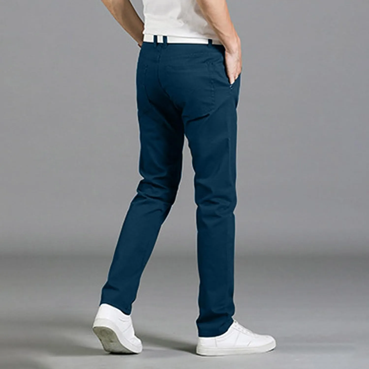 Cotton Men's Slim Fit Chino Pants Stretch Elastic Waist Casual Lightweight Daily Office Work Pockets