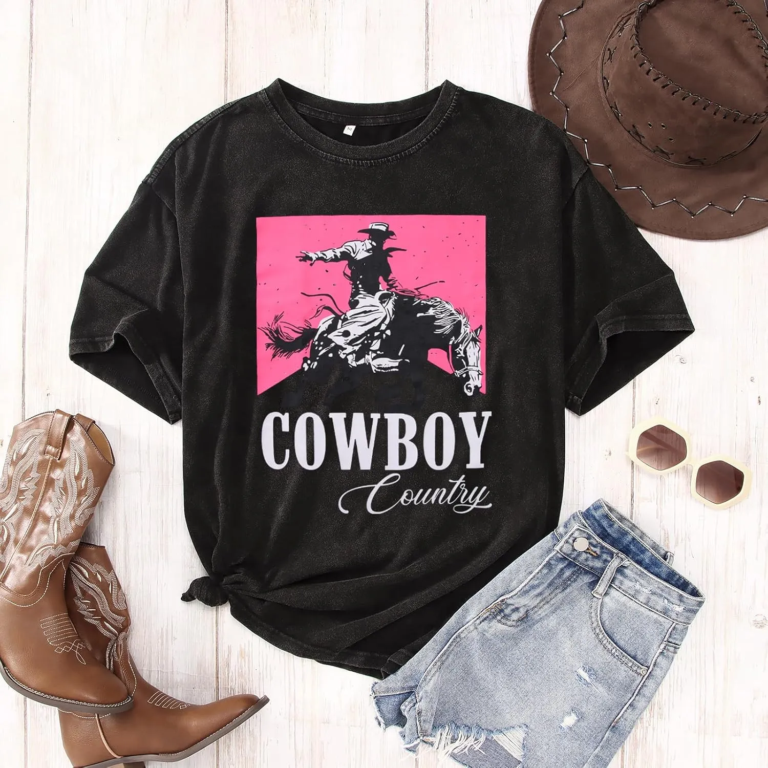 Cowboy Killer Shirt for Women Western Vintage Rodeo T-Shirt Retro Bull Skull Graphic Tee Summer Casual Short Sleeve Top
