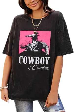 Cowboy Killer Shirt for Women Western Vintage Rodeo T-Shirt Retro Bull Skull Graphic Tee Summer Casual Short Sleeve Top