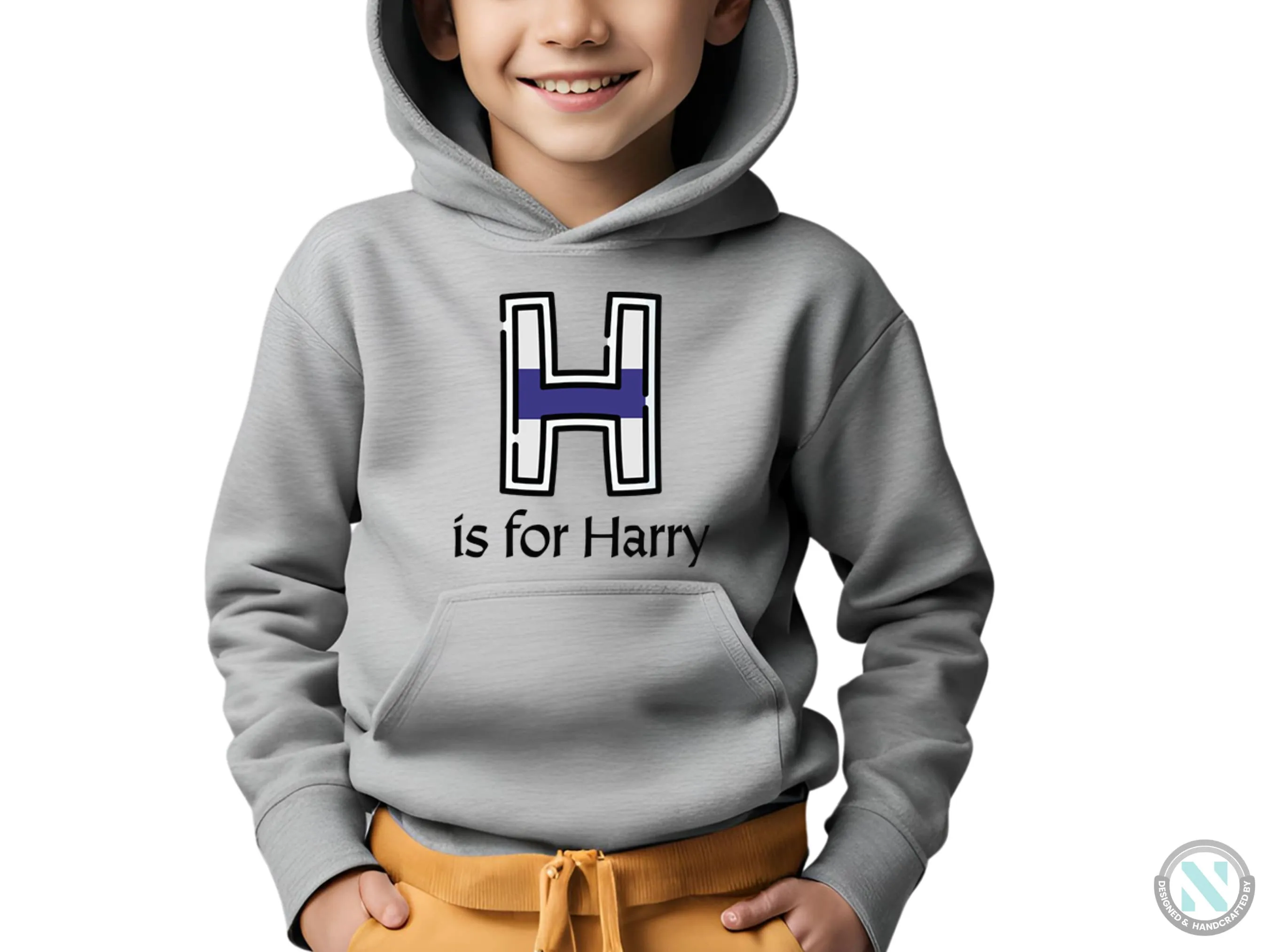 Custom Boy Name and Initial H on Autumn Hoodie, Perfect for Birthday Gifts