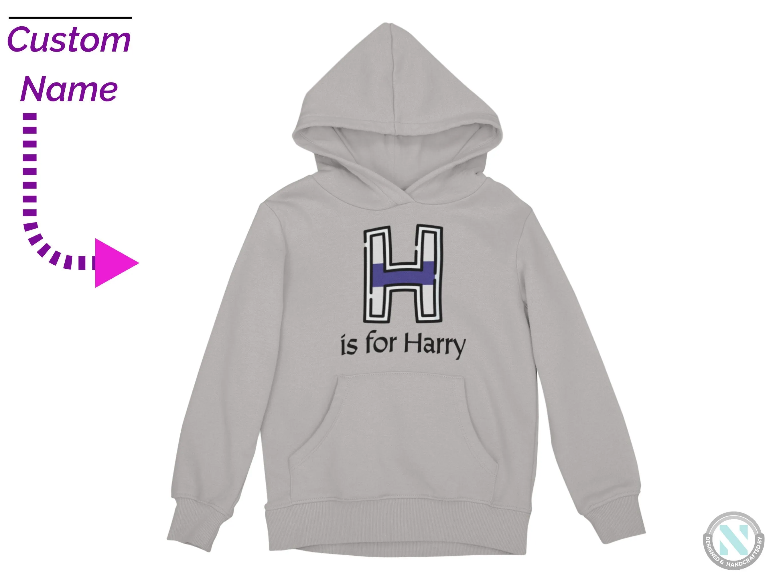 Custom Boy Name and Initial H on Autumn Hoodie, Perfect for Birthday Gifts