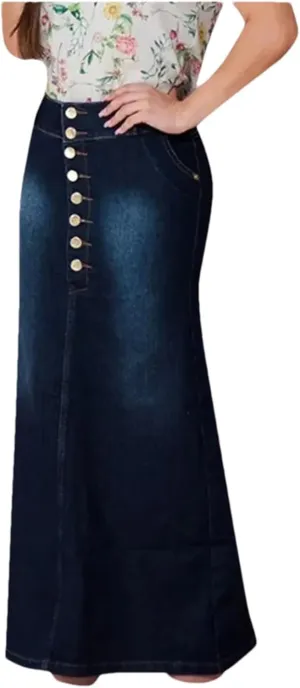 Denim Skirts Women High Waist Stretchy Front Button Fish Tail Vintage Skirt