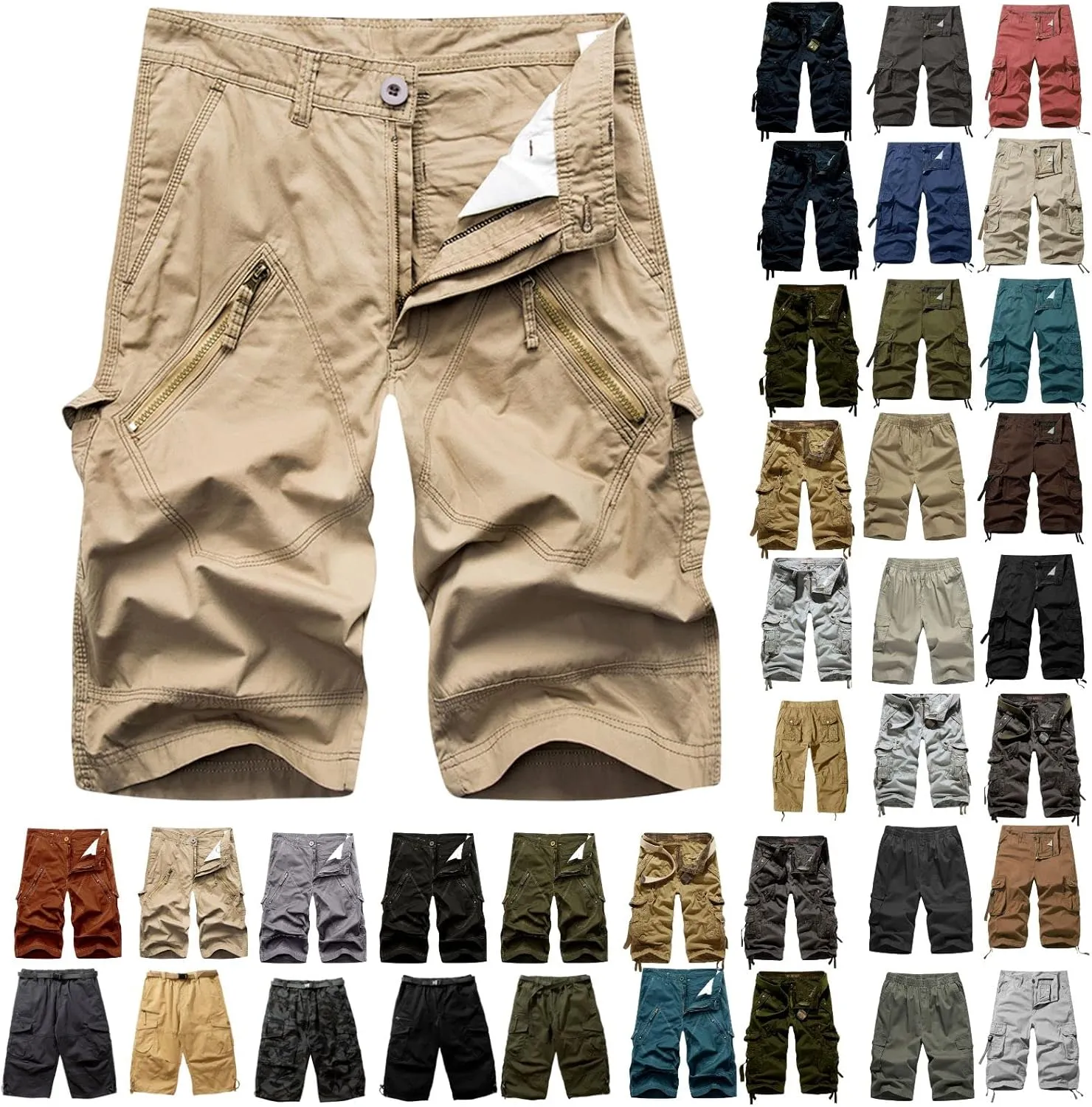 Dgoopd Cargo Shorts for Men Big Tall Ripstop Cargo Pants Tactical Hiking Shorts Durable Outdoor Multi-Pockets Work Pants