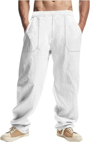 Dgoopd Straight Leg Cargo Sweatpants Men Drawstring Elastic Waist Baggy Cargo Pants with Multi Pockets