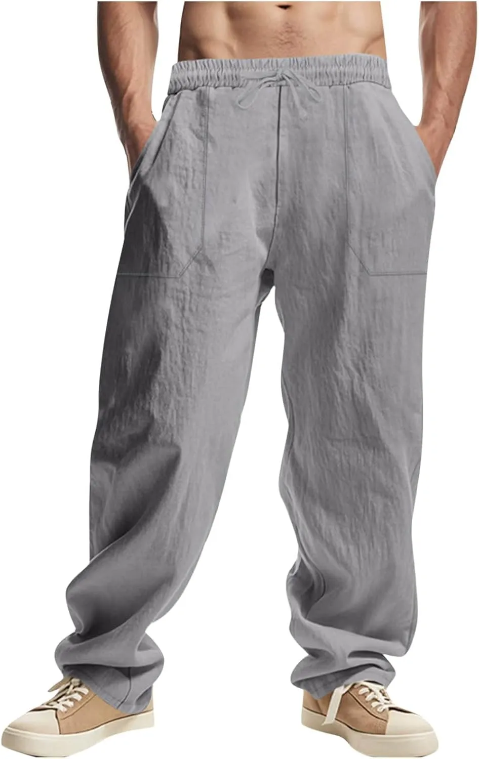 Dgoopd Straight Leg Cargo Sweatpants Men Drawstring Elastic Waist Baggy Cargo Pants with Multi Pockets