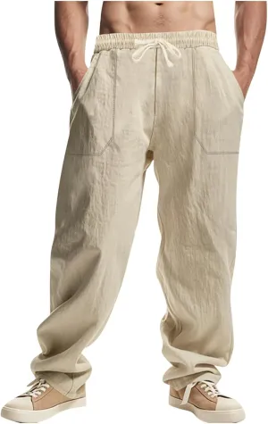 Dgoopd Straight Leg Cargo Sweatpants Men Drawstring Elastic Waist Baggy Cargo Pants with Multi Pockets