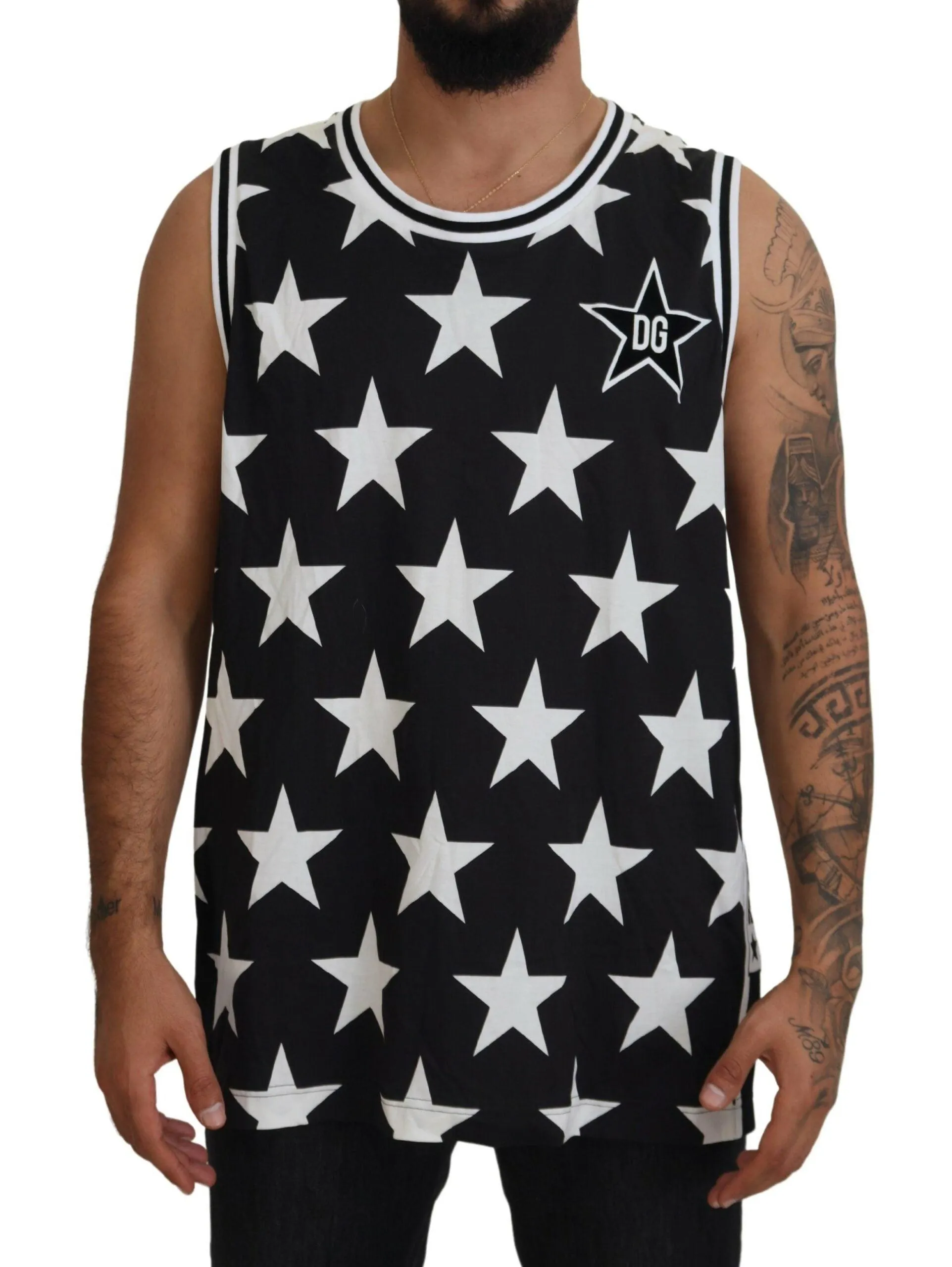 Dolce & Gabbana Black DG Star Logo Print Sleeveless Casual T-shirt