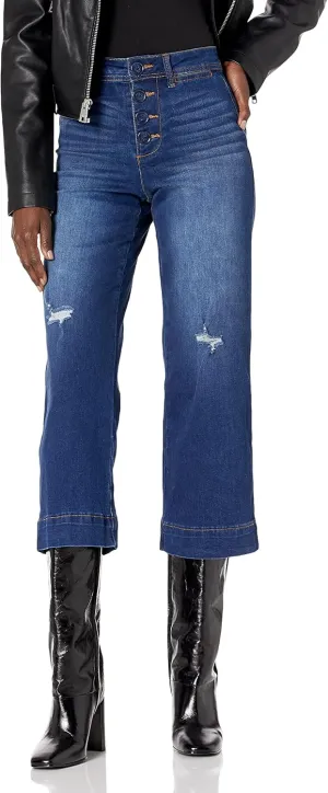 dollhouse Women's Exposed Button Wide Leg Jeans