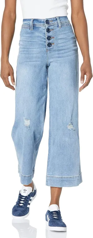 dollhouse Women's Exposed Button Wide Leg Jeans