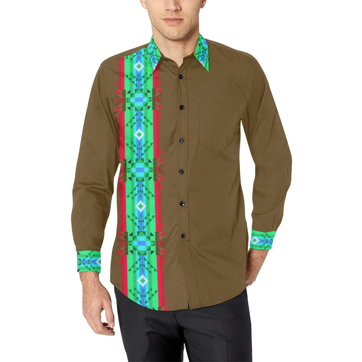 Earth Blanket Vertical Strip Men's Casual Dress Shirt