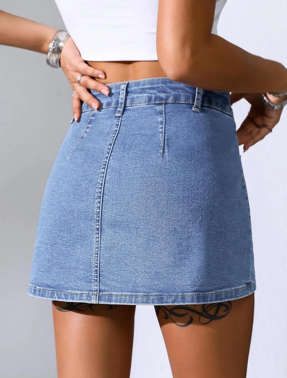 Eddoyee Jean Skorts for Woman High Waisted Stretchy Denim Skirt with Shorts Mini Skirt with Pockets