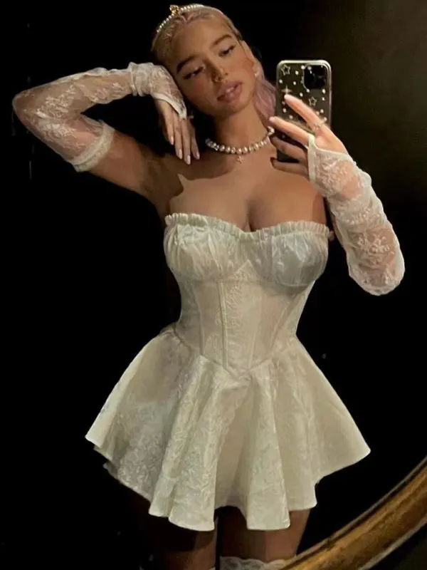 Eliza Lace Jacquard Tight Sexy Tube Top Dress High Waist Slim Birthday Dress Princess Dress