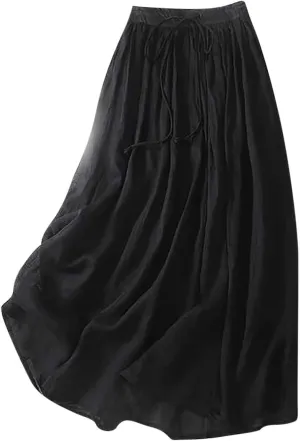 Embroidery Maxi Skirts for Women with Pockets Midi Length Long Skirt Casual Beach Party Holiday Cotton Linen Skirt