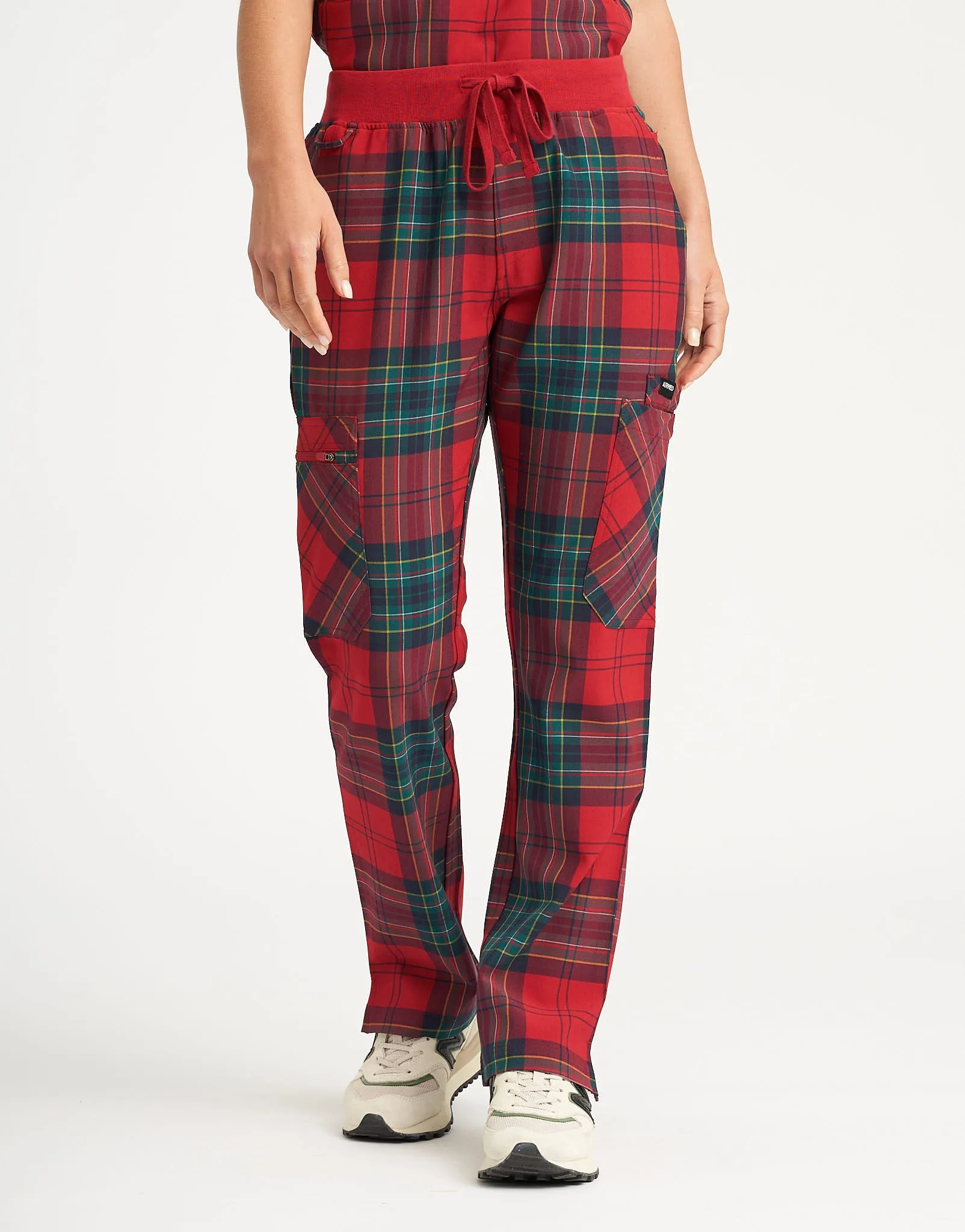 Essential Multi-Pocket Scrub Pants - Christmas Tartan