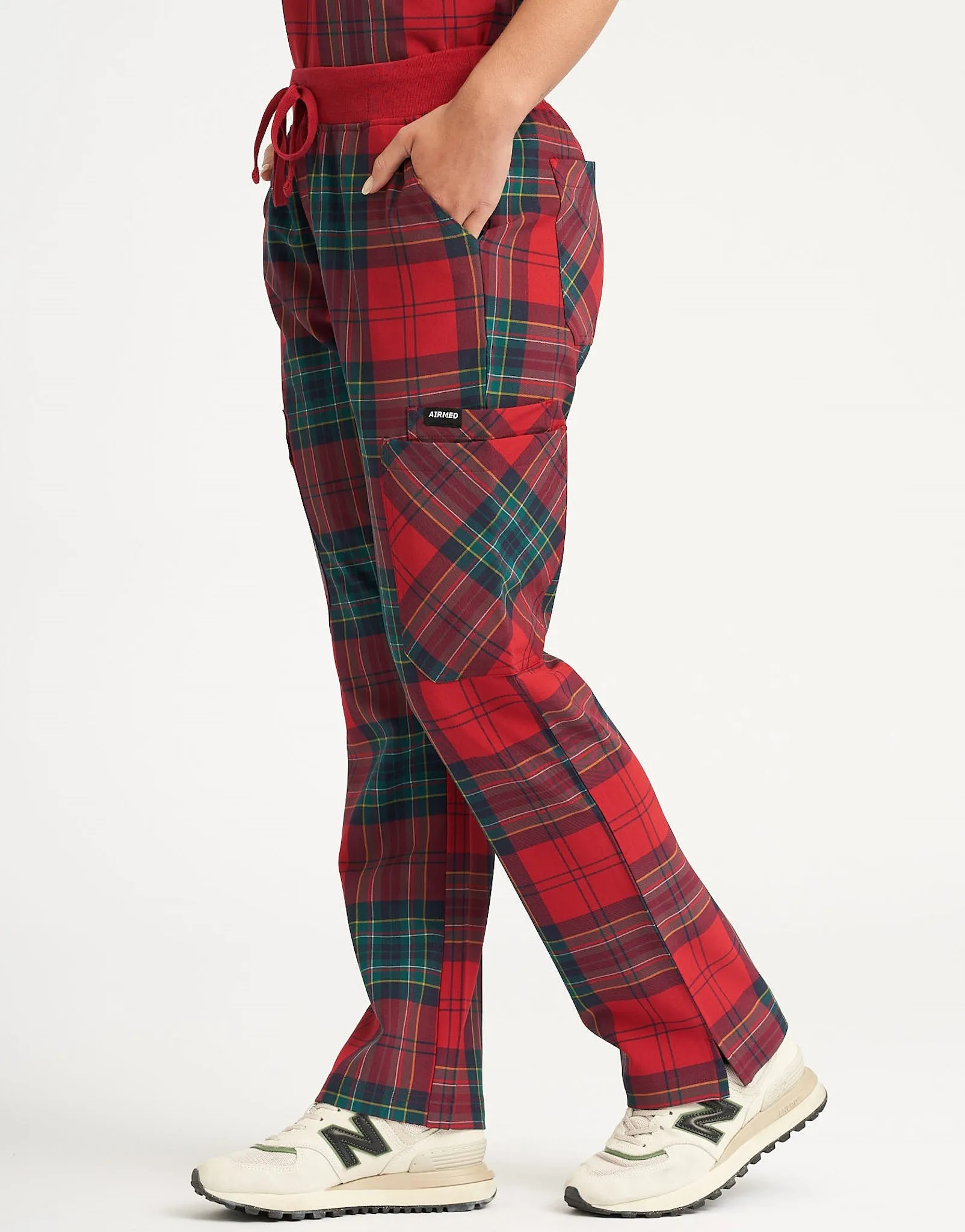 Essential Multi-Pocket Scrub Pants - Christmas Tartan
