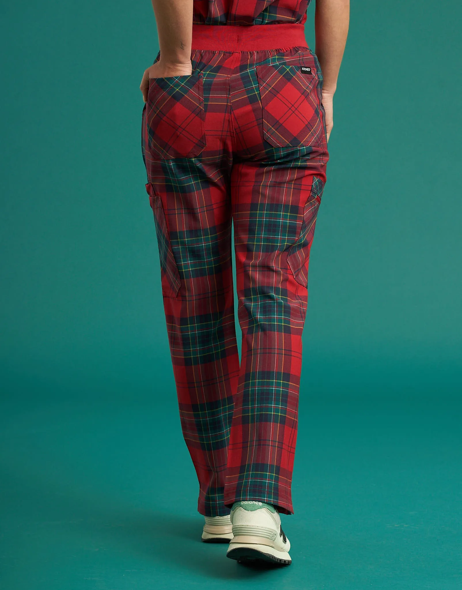 Essential Multi-Pocket Scrub Pants - Christmas Tartan