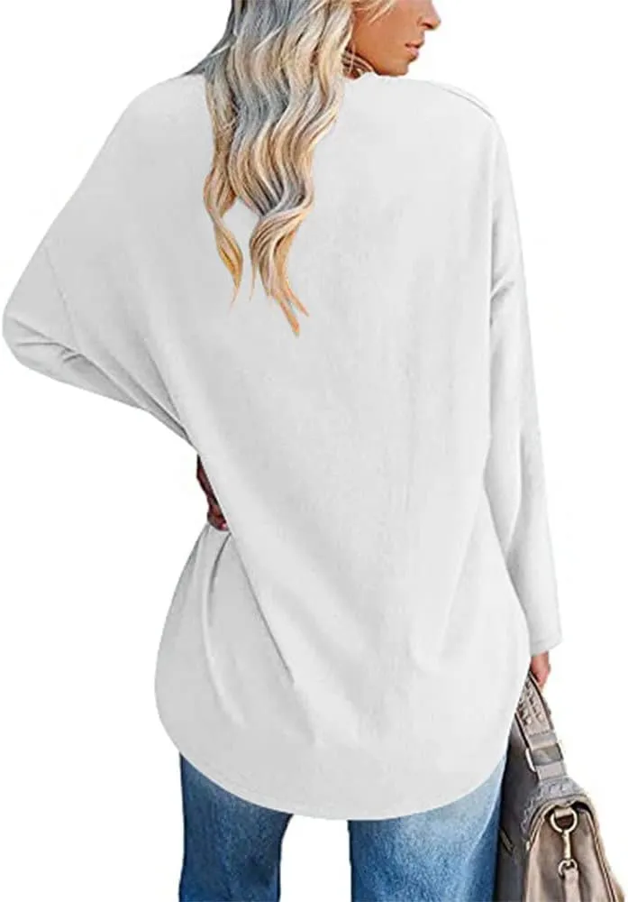 ETATNG Womens Long Sleeve V Neck T-Shirt Loose Oversized Shirts Casual Cotton Solid Pullover Blouse Tops