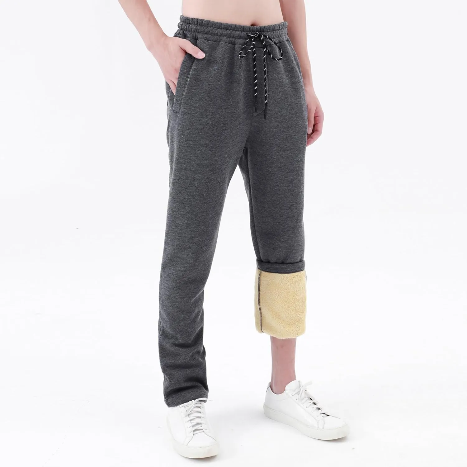 evzosrz Men's Sherpa Lined Sweatpants Fleece Active Running Jogger Pants Winter Warm Lounge Athletic Track Jogger Pants