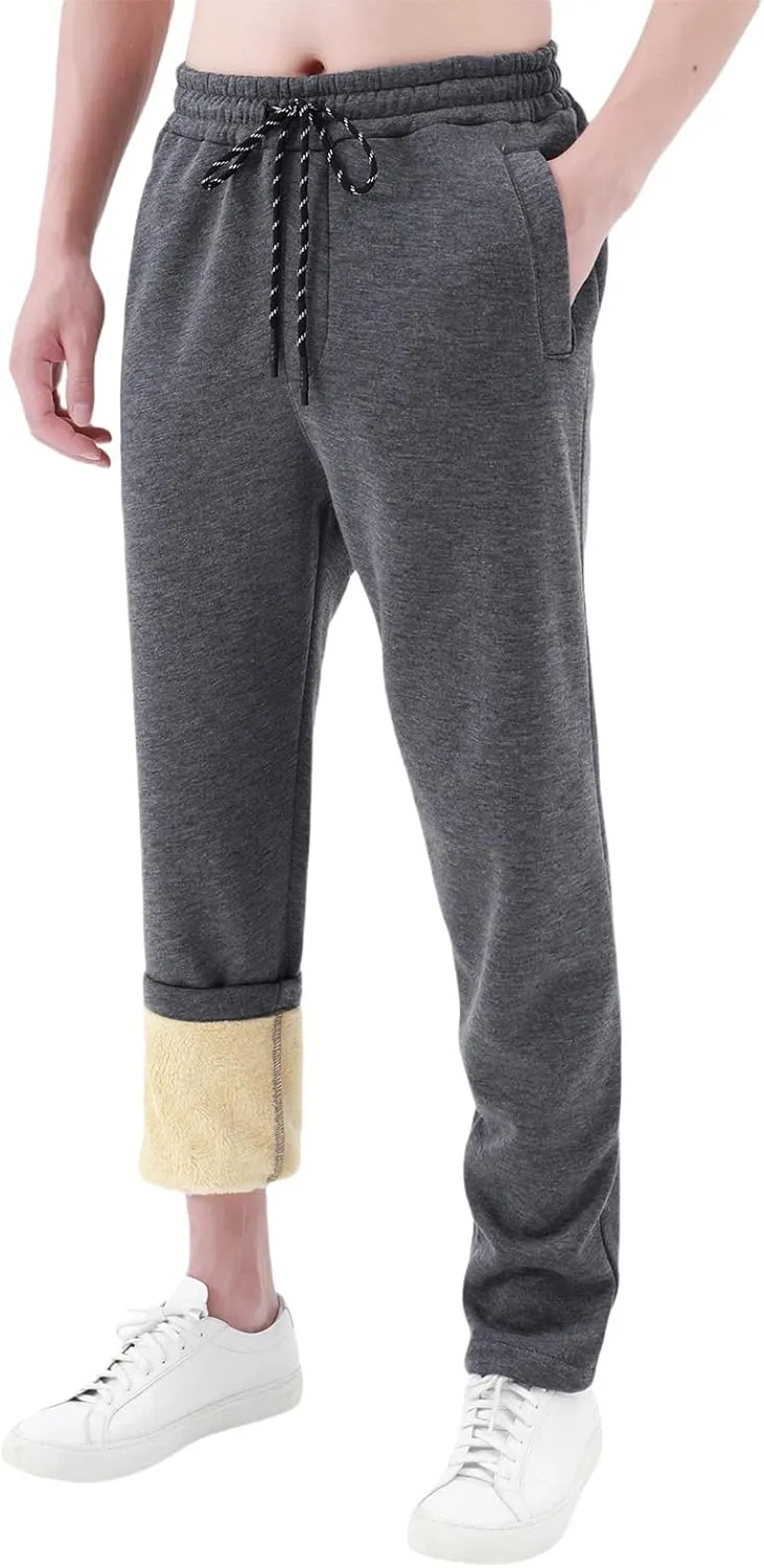 evzosrz Men's Sherpa Lined Sweatpants Fleece Active Running Jogger Pants Winter Warm Lounge Athletic Track Jogger Pants