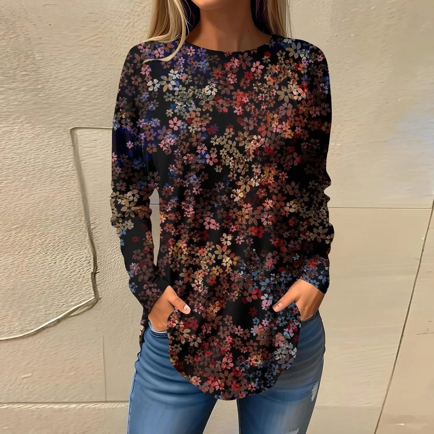 Fall Tops for Women Long Sleeve Round Neck Shirts Basic Tee Casual Top Fall Trendy Tunic Outfits Fitted T Shirts
