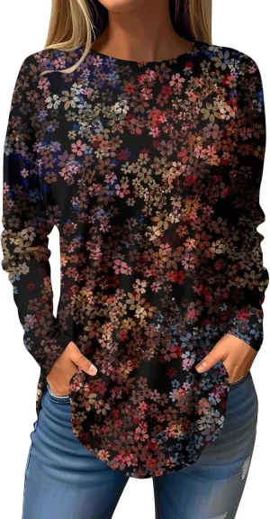 Fall Tops for Women Long Sleeve Round Neck Shirts Basic Tee Casual Top Fall Trendy Tunic Outfits Fitted T Shirts