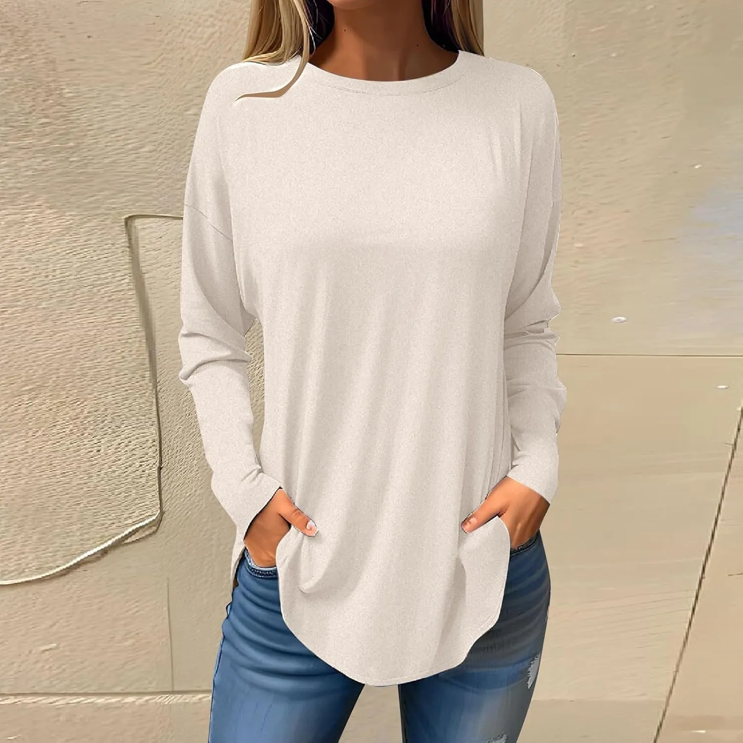 Fall Tops for Women Long Sleeve Round Neck Shirts Basic Tee Casual Top Fall Trendy Tunic Outfits Fitted T Shirts