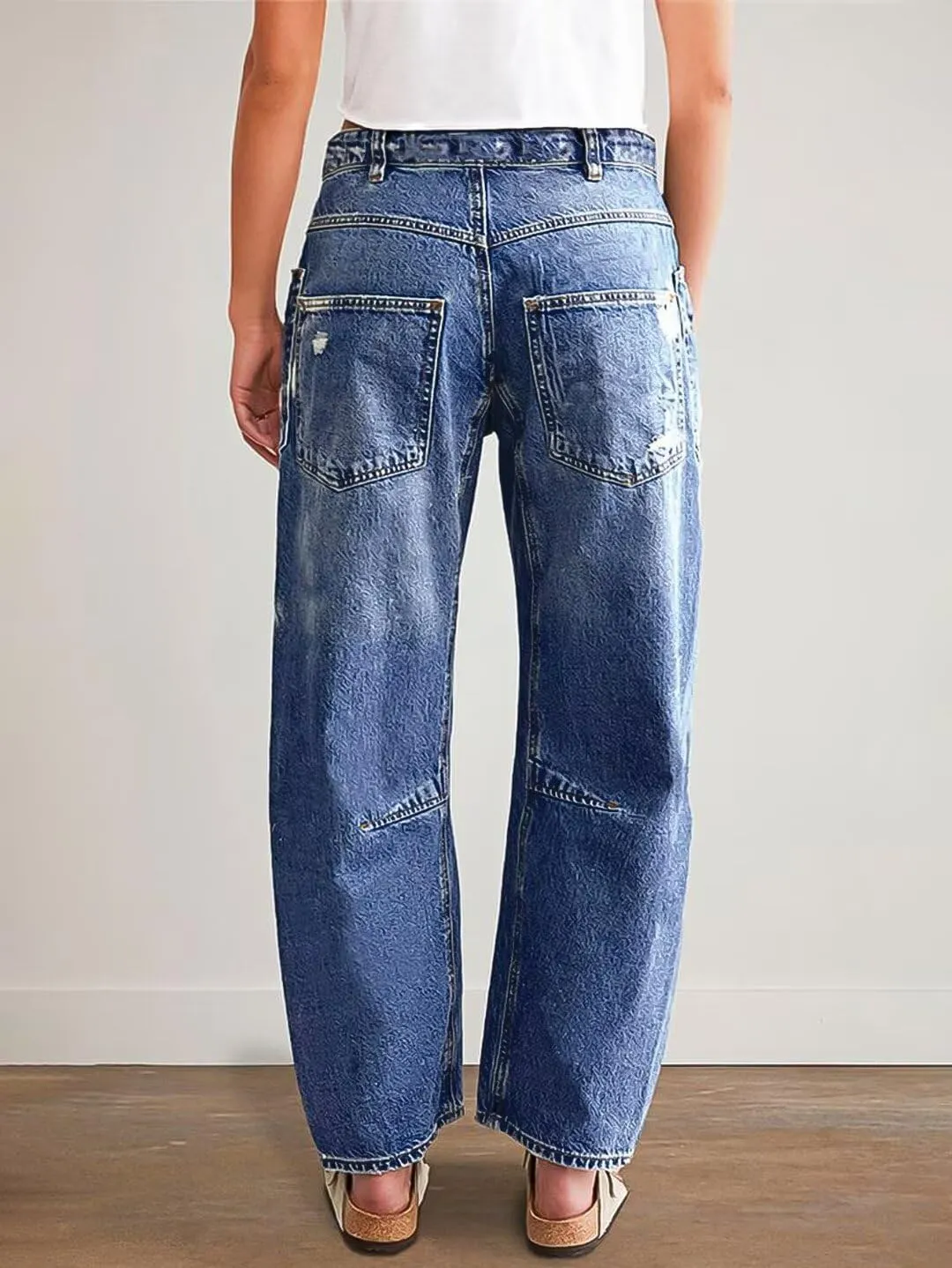 Flamingals Barrel Ripped High Rise Crop Distressed Wide Leg Boyfriend Jeans