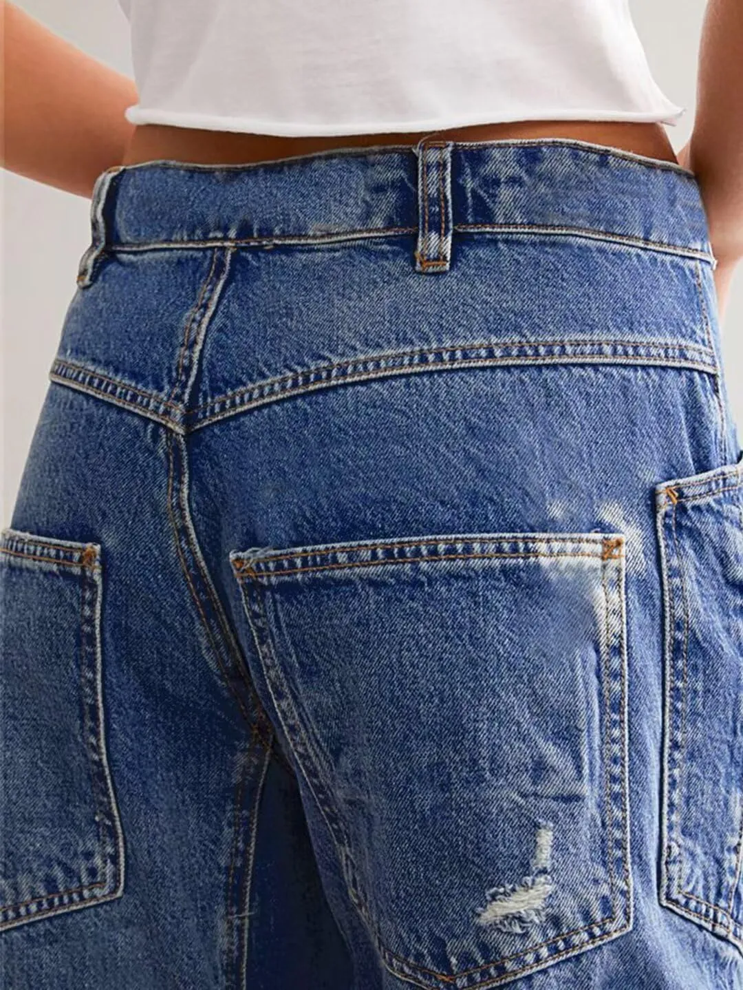 Flamingals Barrel Ripped High Rise Crop Distressed Wide Leg Boyfriend Jeans