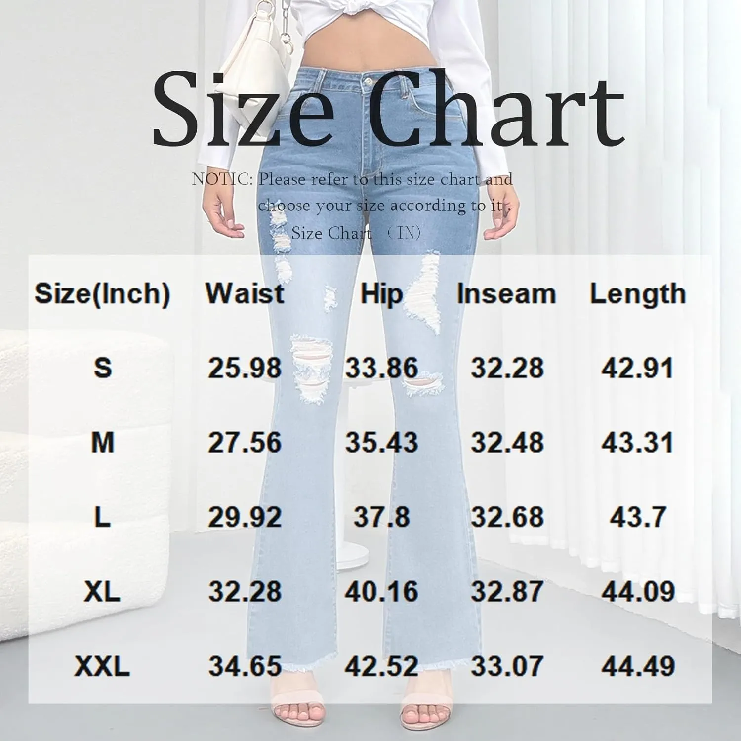 Flare Ripped Jeans Womens Bell Bottom Distressed Jeans Skinny Bootcut Pants High Waisted Denim Pants with Pockets