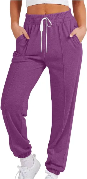Fleece Sweatpants for Women Drawstring High Waisted Joggers Pants Baggy Comfy Soft Workout Lounge Trouser W/Pockets