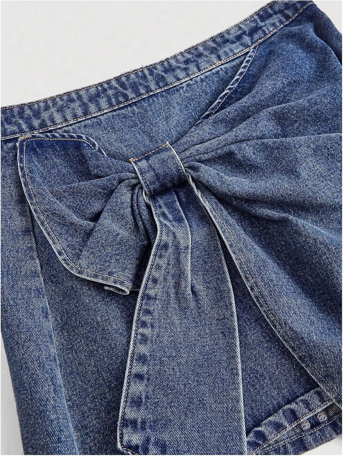 Floerns Women's High Waisted Big Bow Wrap Front Mini Bodycon Denim Skirts