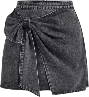 Floerns Women's High Waisted Big Bow Wrap Front Mini Bodycon Denim Skirts