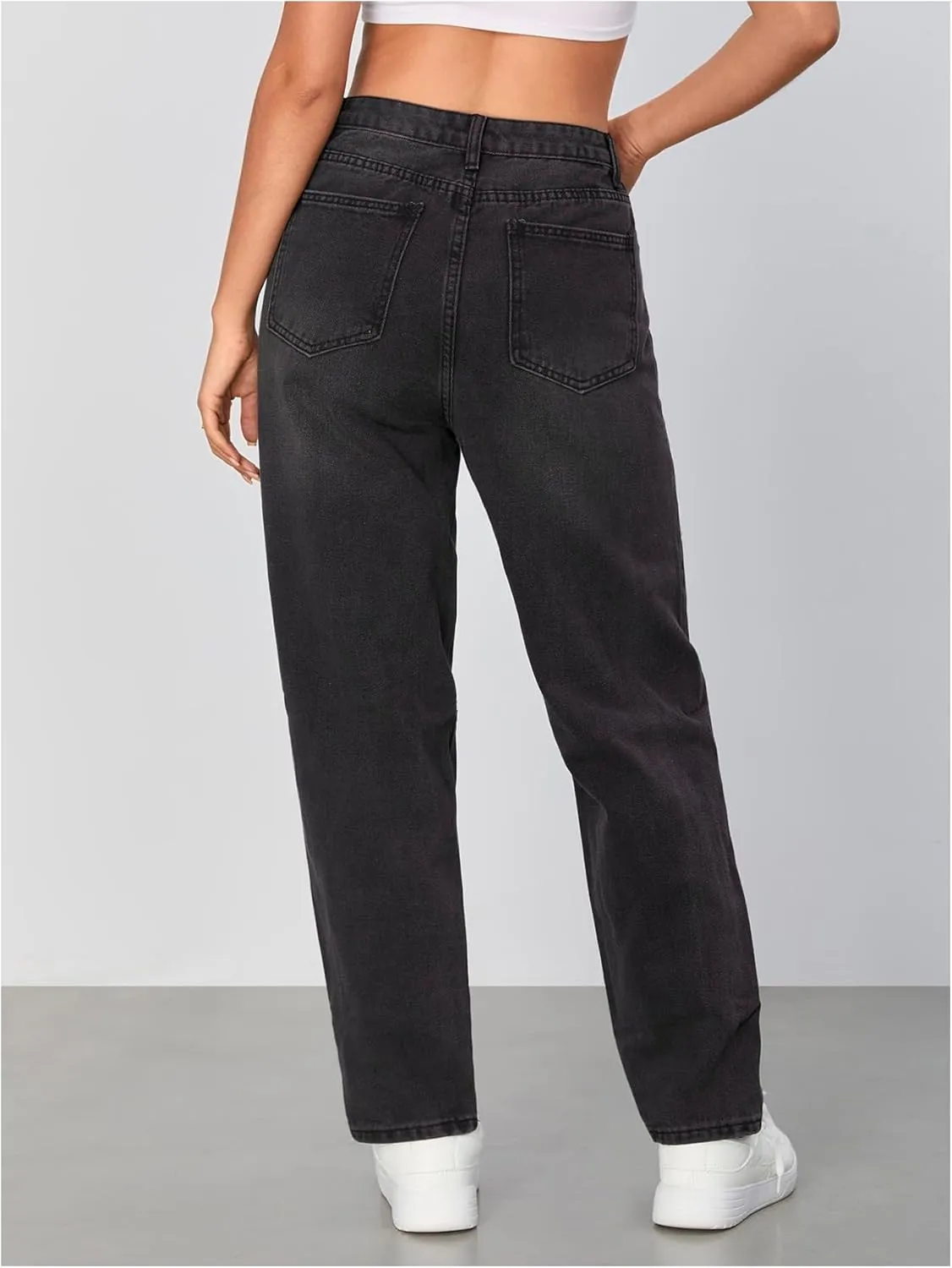 Floerns Women's Ripped High Waist Boyfriend Jeans Distressed Stretchy Denim Pants