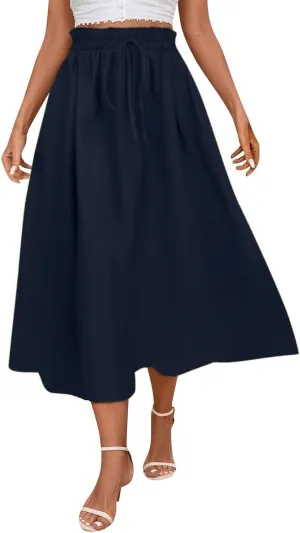 Floral Skirts for Women 2025 A-Line Loose Elastic High Waist Elastic Waist Pleated Summer Swing Skirts with Pocket