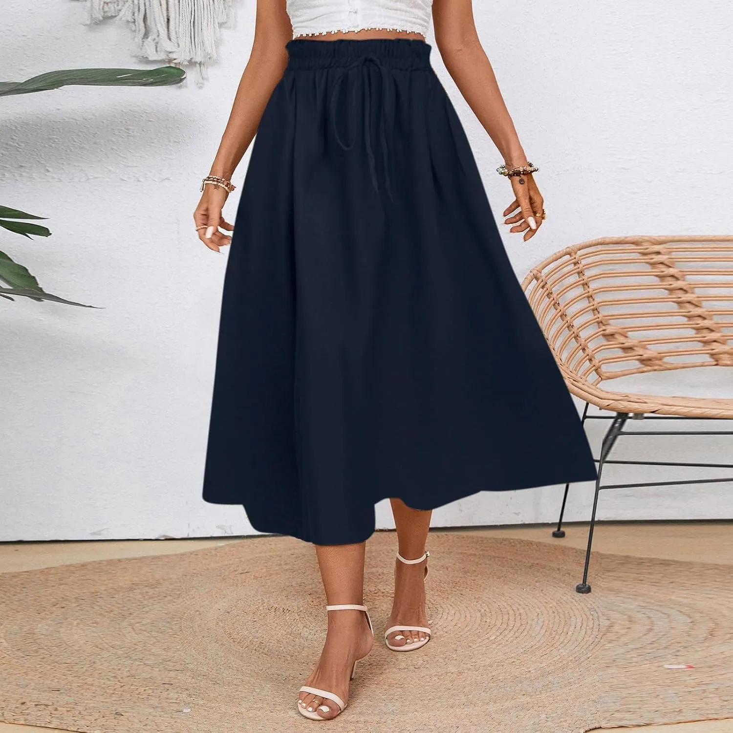 Floral Skirts for Women 2025 A-Line Loose Elastic High Waist Elastic Waist Pleated Summer Swing Skirts with Pocket