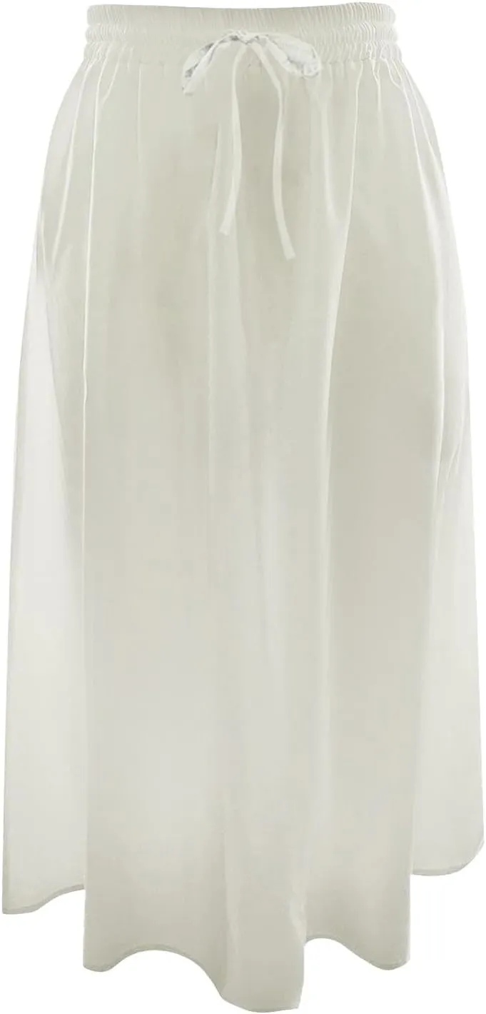 Flowy Skirt Midi Length Elastic High Waist A-Line Flowy Vacation Bohemian Casual Skirt for Women with Pockets S-2XL