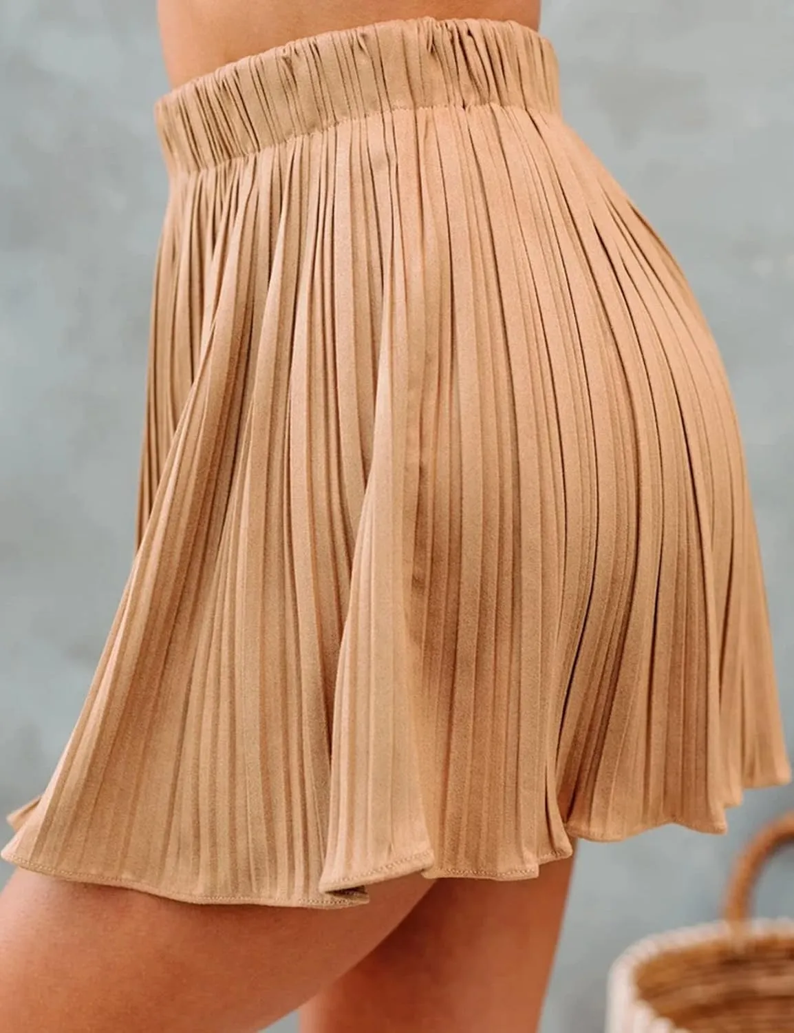 Flygo Women's High Elastic Waist Pleated Skirt Mini Swing A-Line Skirts